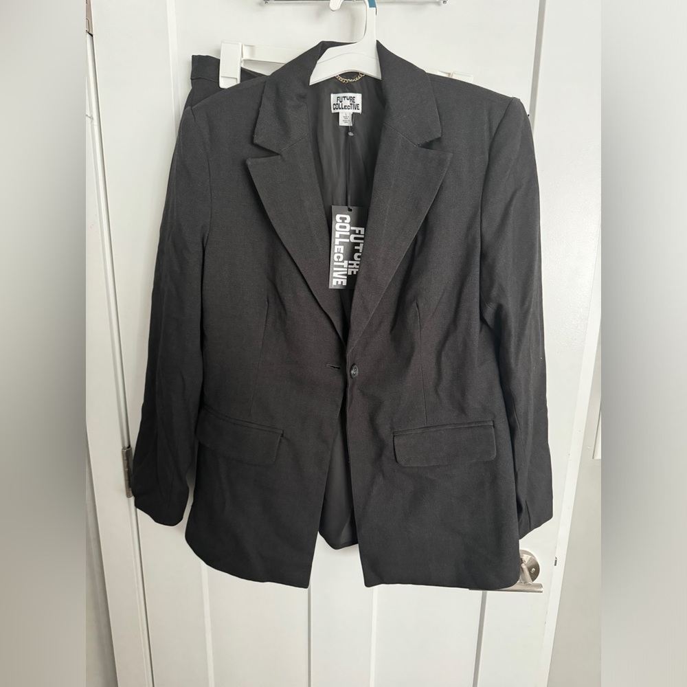 Future Collective Nipped Waist Blazer And Bubble Mini Skirt Size Large